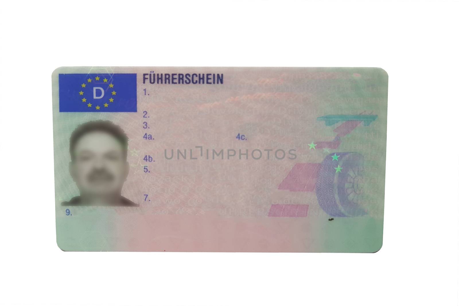 Driving license identity card isolated. Plastic ticket of flat driver license in Germany
