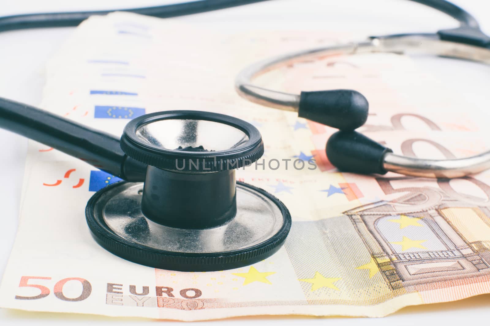 Euro banknote pile with Black stethoscope inked style image