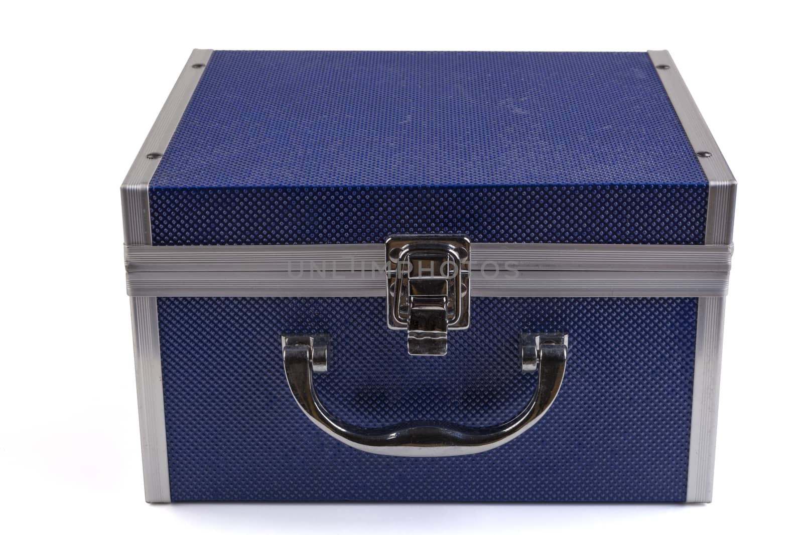 Blue jewelry box closed and isolated on white background