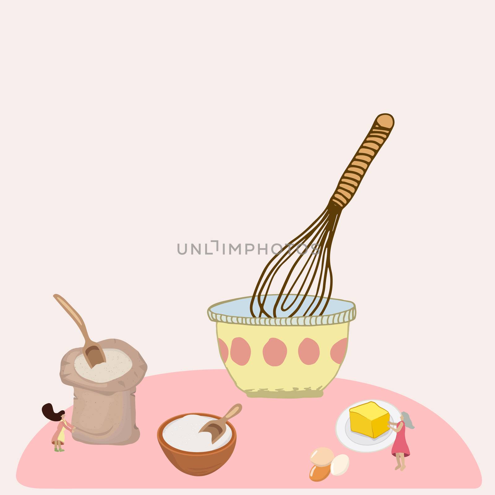 Small females people baking. Vector flat illustration.