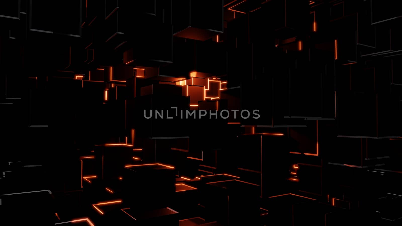 Abstract dark cubes and bright red flashes by cherezoff