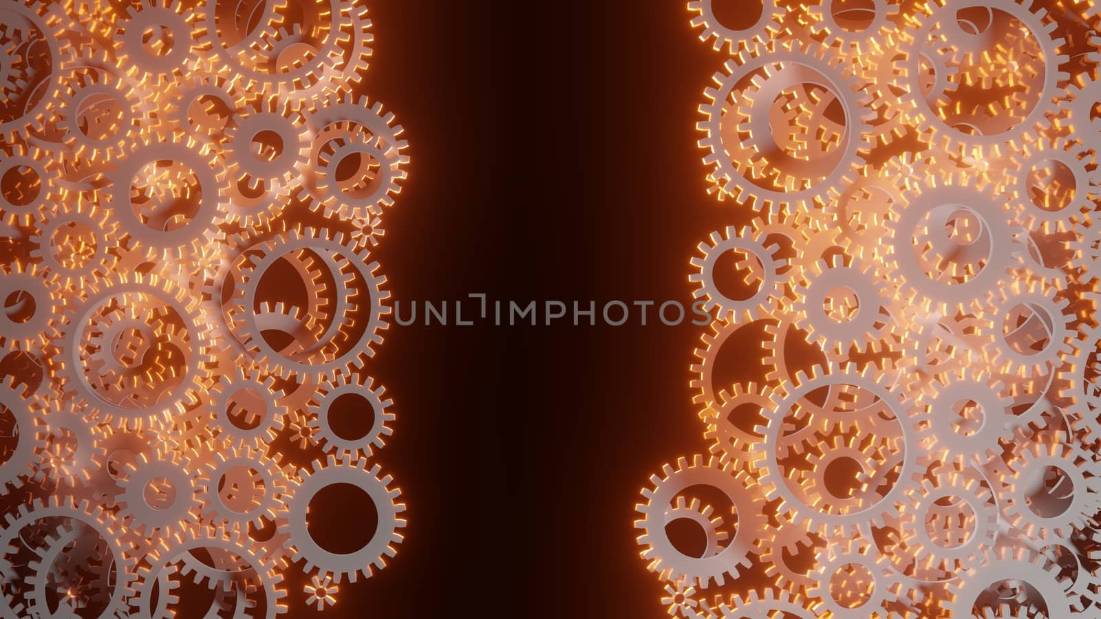 Bright red flash inside a set of gears. 3d illustration by cherezoff