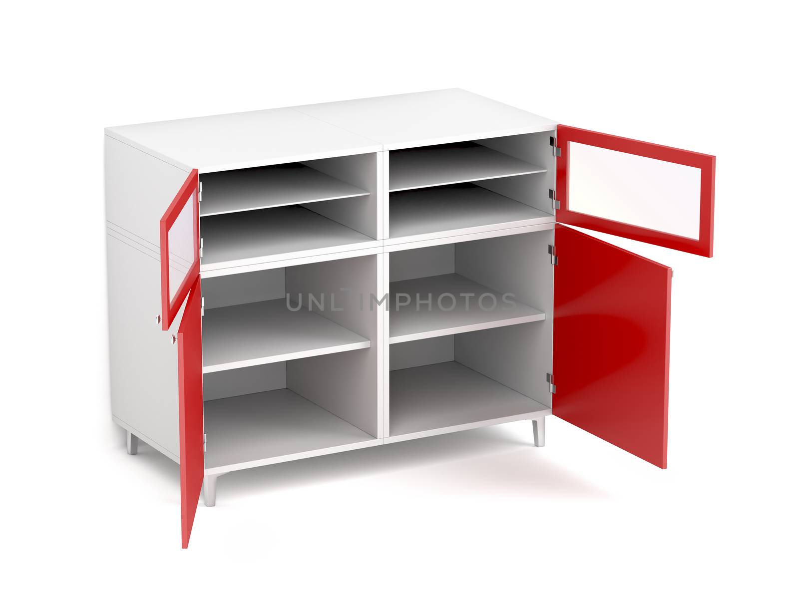 Empty storage cabinet on white background