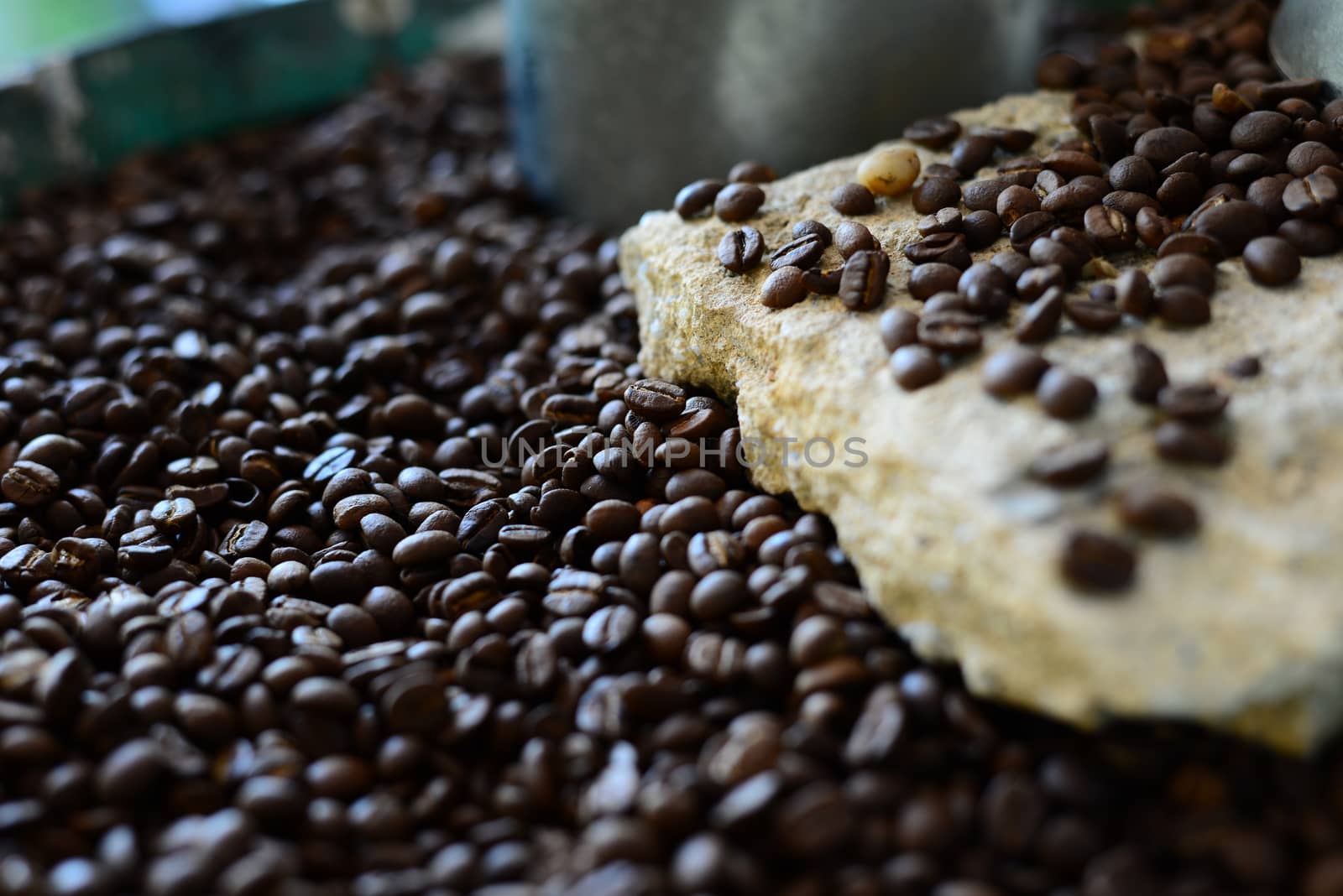 The Redolent of Roasted Coffee Beans with blurred background