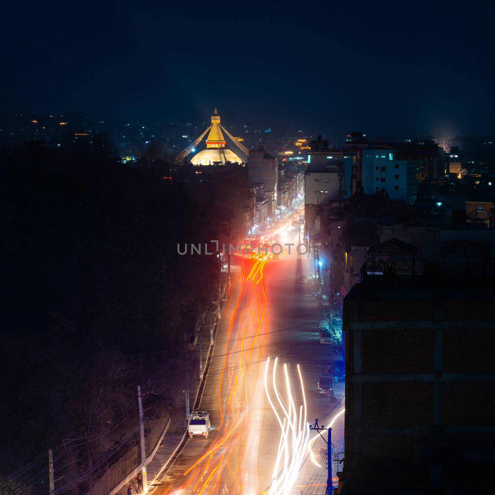 Boudhanath stupa at night, Nepal by dutourdumonde