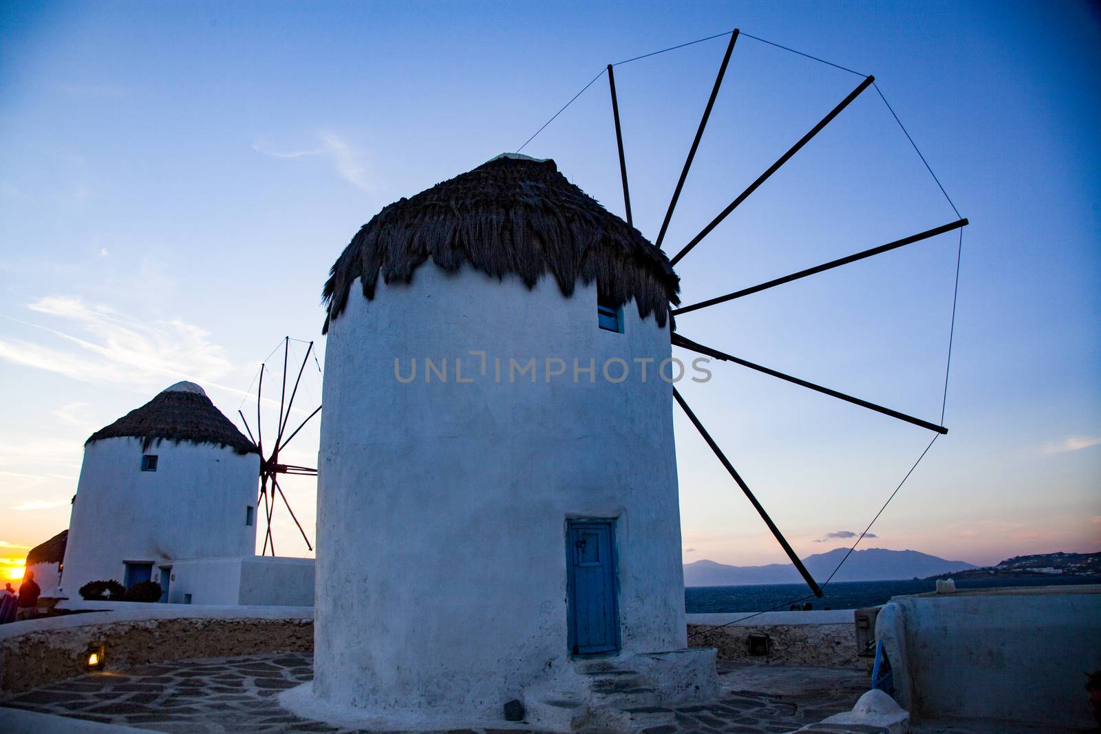 famous view  Traditional windmills on the island Mykonos, Greece