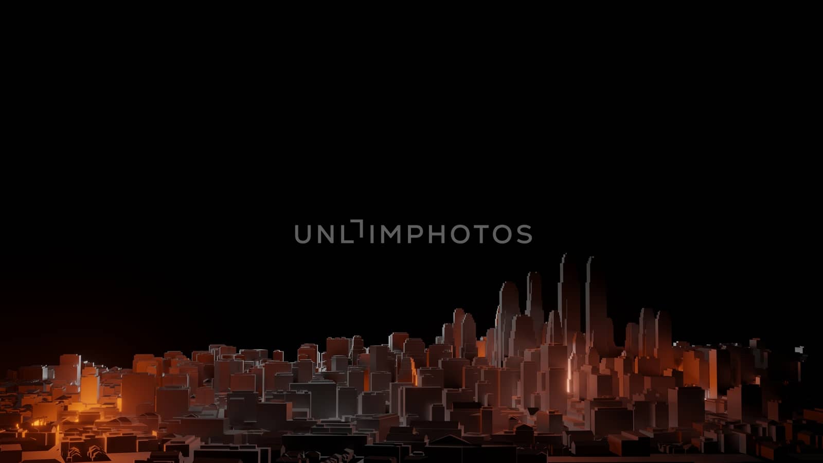 3d city with bright red flashes on a dark background by cherezoff
