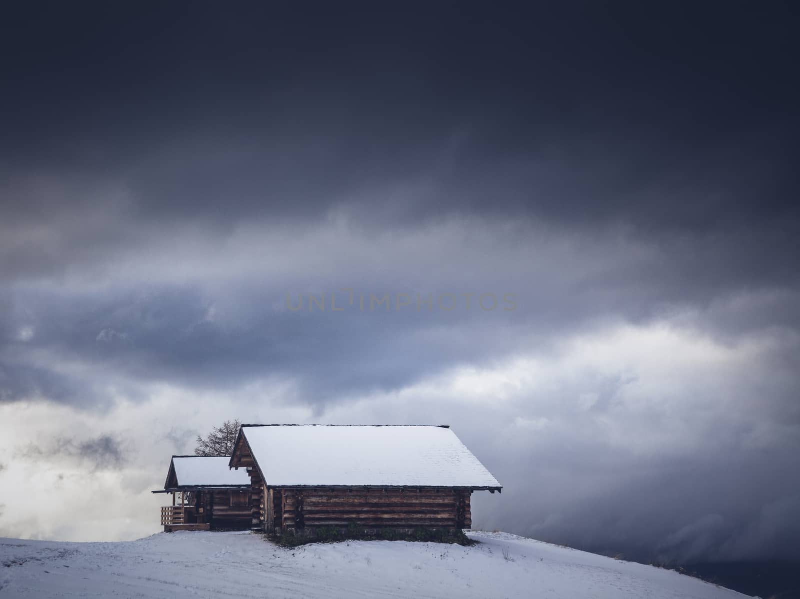 snowy early winter landscape in Alpe di Siusi.  Dolomites,  Italy - winter holidays destination