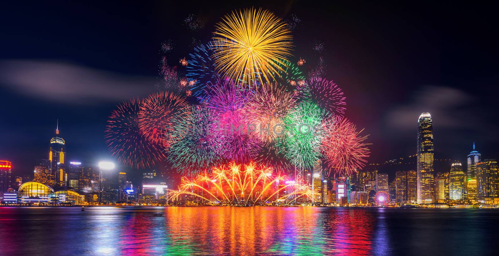 Firework festival in Hong Kong at night. by gutarphotoghaphy