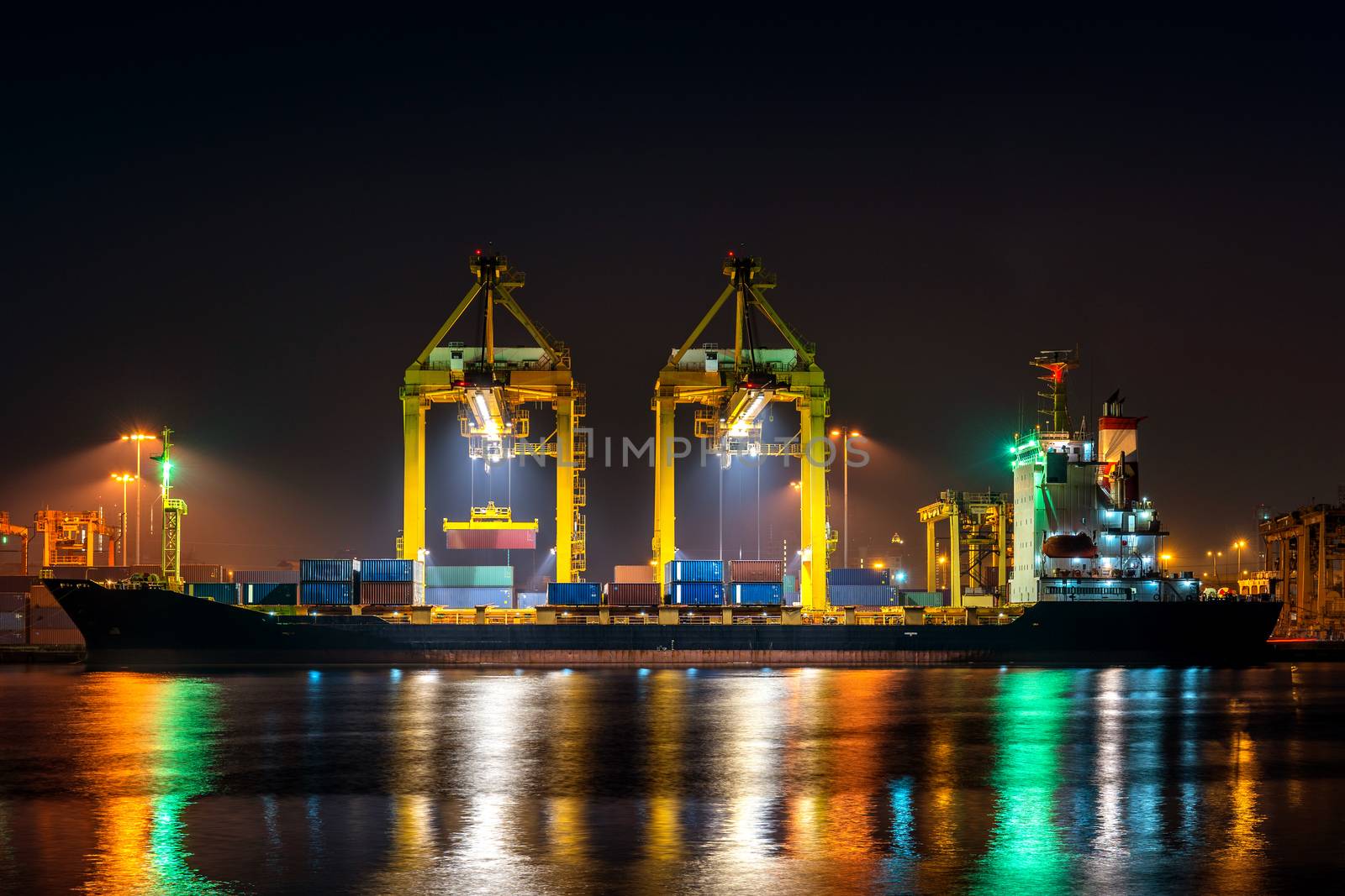 Industrial port with containers, Shipping cargo to harbor. by gutarphotoghaphy