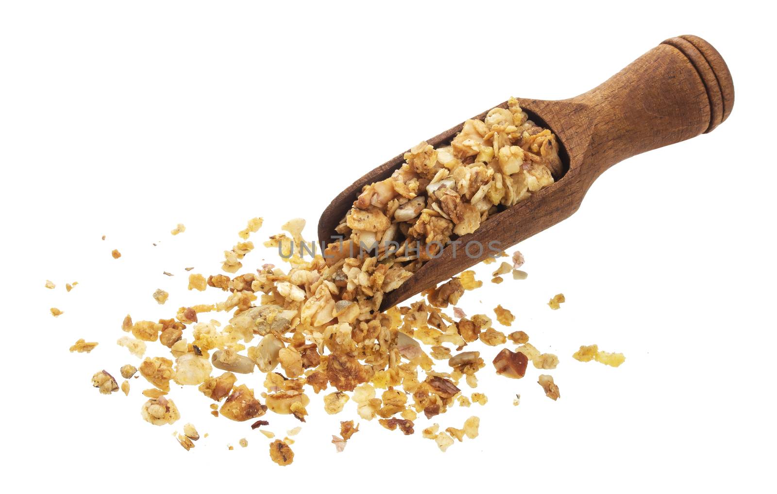 Crunchy granola isolated on white background with clipping path, muesli with nuts