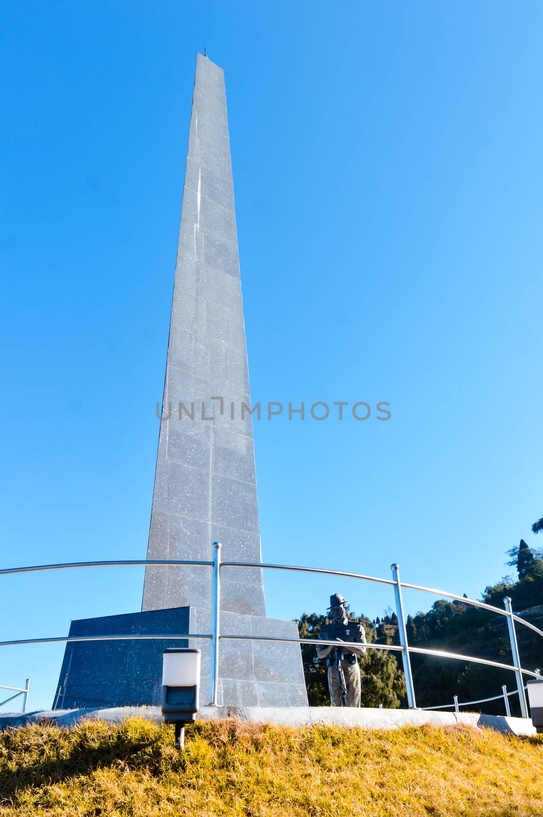 View of Batasia loop war memorial, The famous Gorkha war memorial in Ghum, Darjeeling India. The place opened in1995 to commemorate soldiers who lost their lives in struggles post Indian independence.