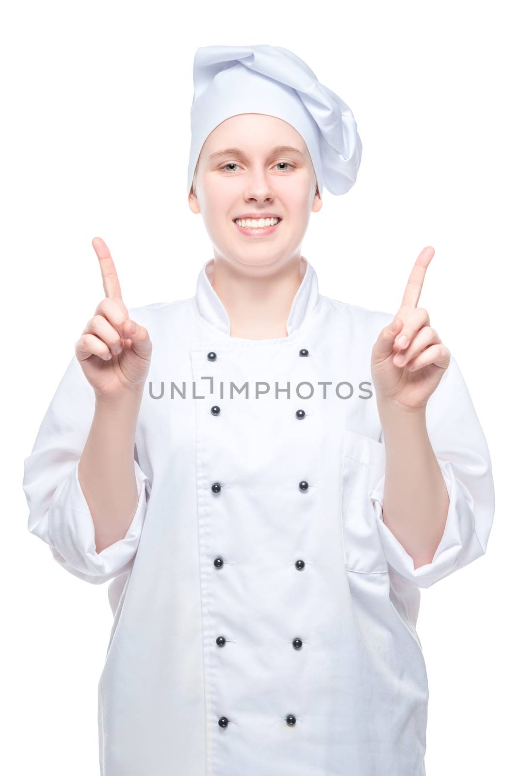 chef shot on a white background, gestures with hands by kosmsos111