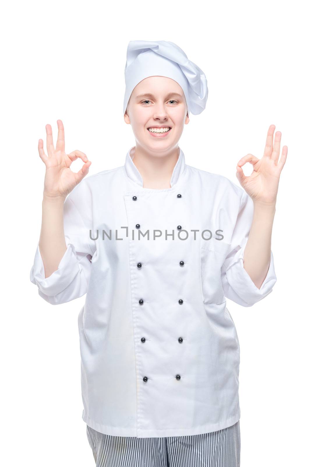 everything is OK - chef shooting on a white background, hand ges by kosmsos111