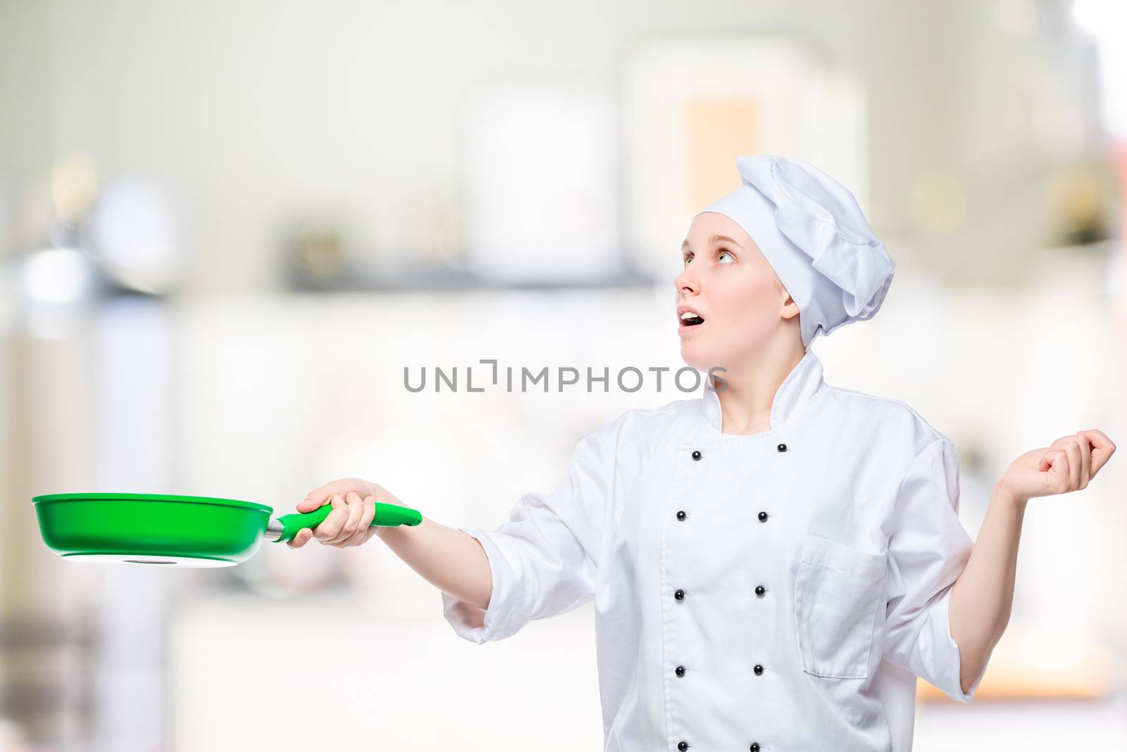 chef throws up food in a frying pan, emotional portrait in the k by kosmsos111