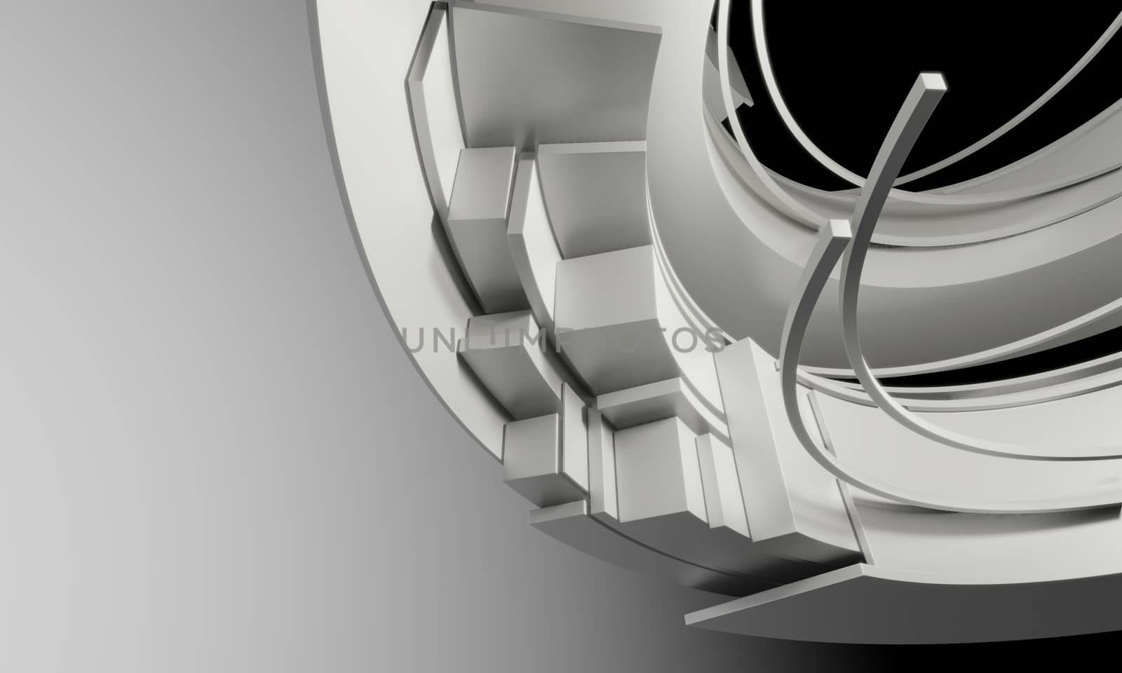 Abstract Architecture Background. White Circular Abstract Objects. 3d Illustration