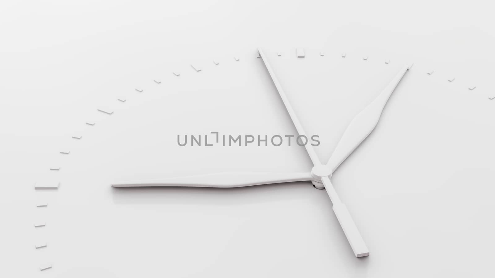 White clock face. Perspective view. Isolated on white background. 3D illustration