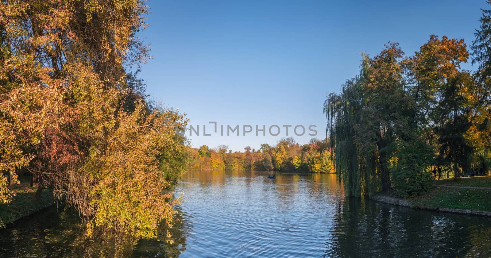 Uman, Ukraine - 10.13.2018. Amazing autumn at the Upper Pond in Sophia Park in Uman