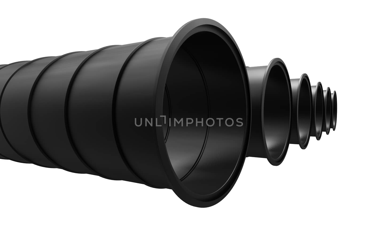 Row of black industrial pipelines isolated on white background by cherezoff