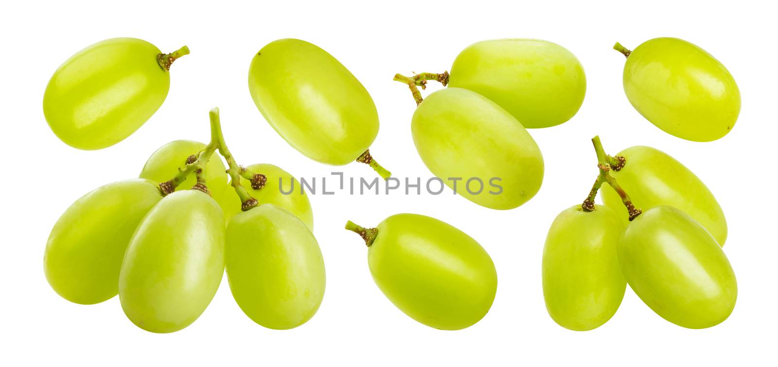 Green grape isolated on white background with clipping path