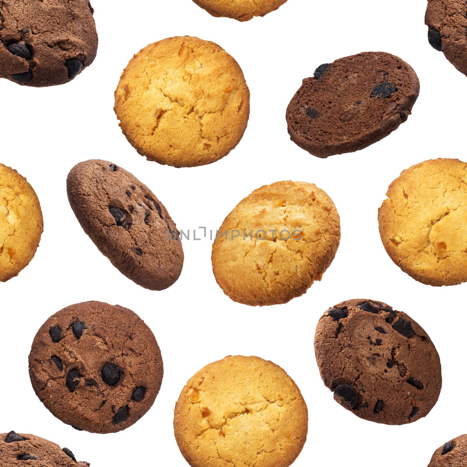 Chocolate oatmeal chip cookies seamless pattern, isolated on white background. Collection