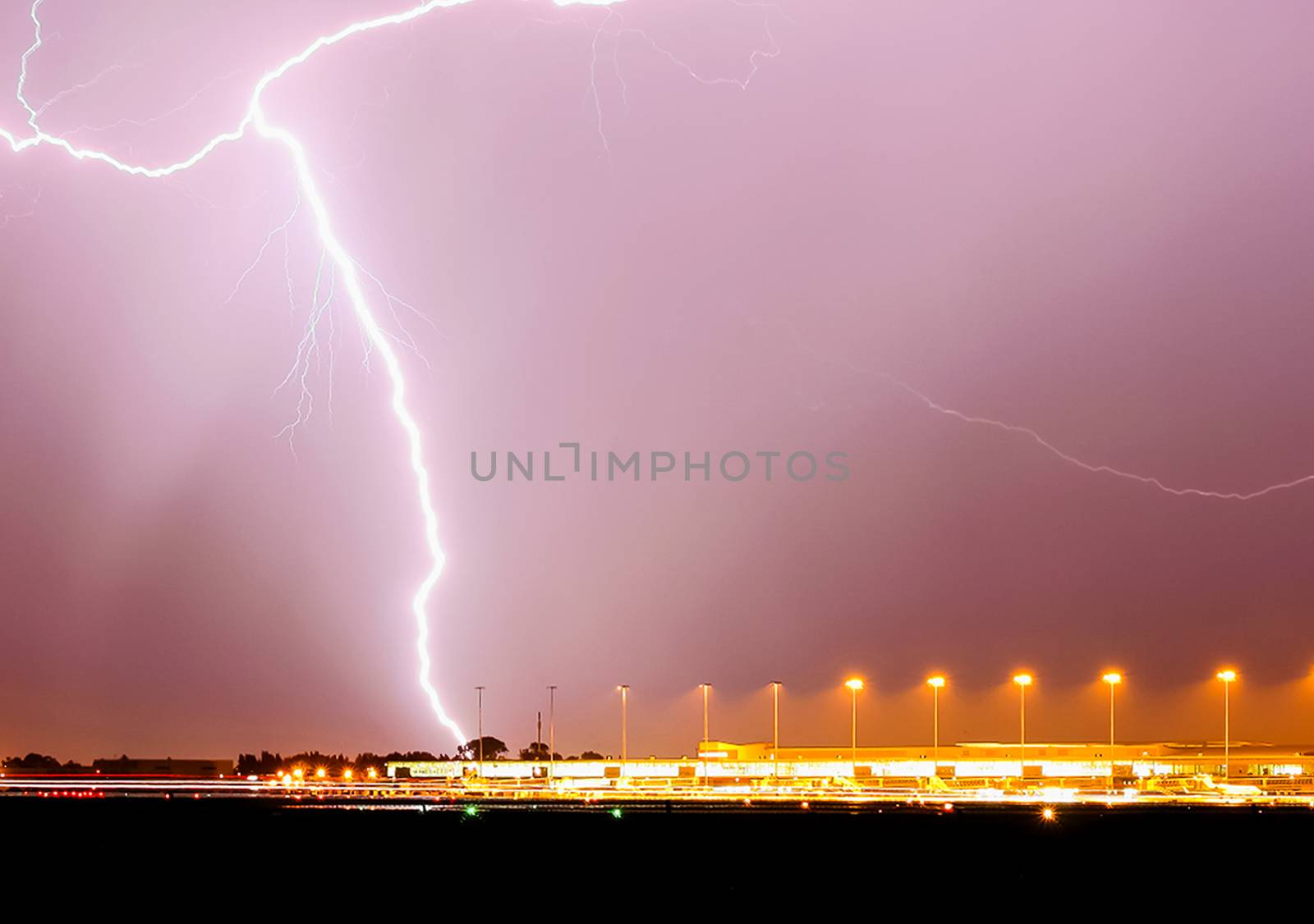 Lightning beating around the airport. Non-flying weather for aircraft.