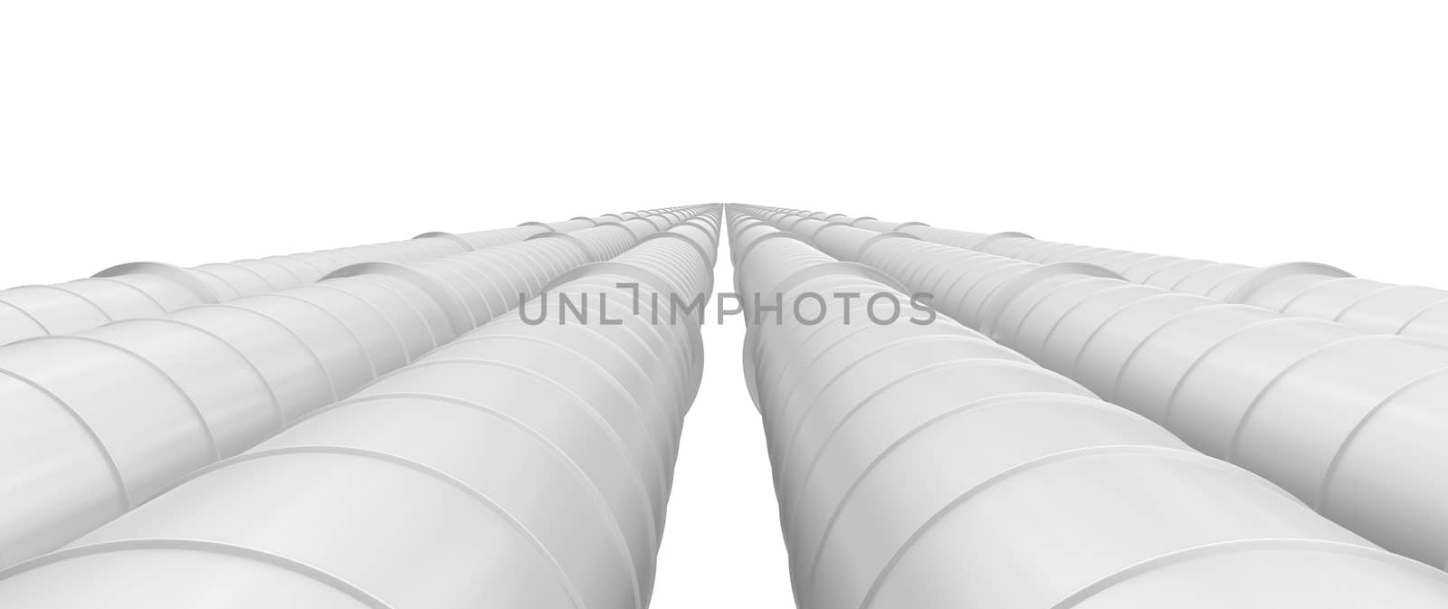 Row of white industrial pipelines isolated on white background by cherezoff