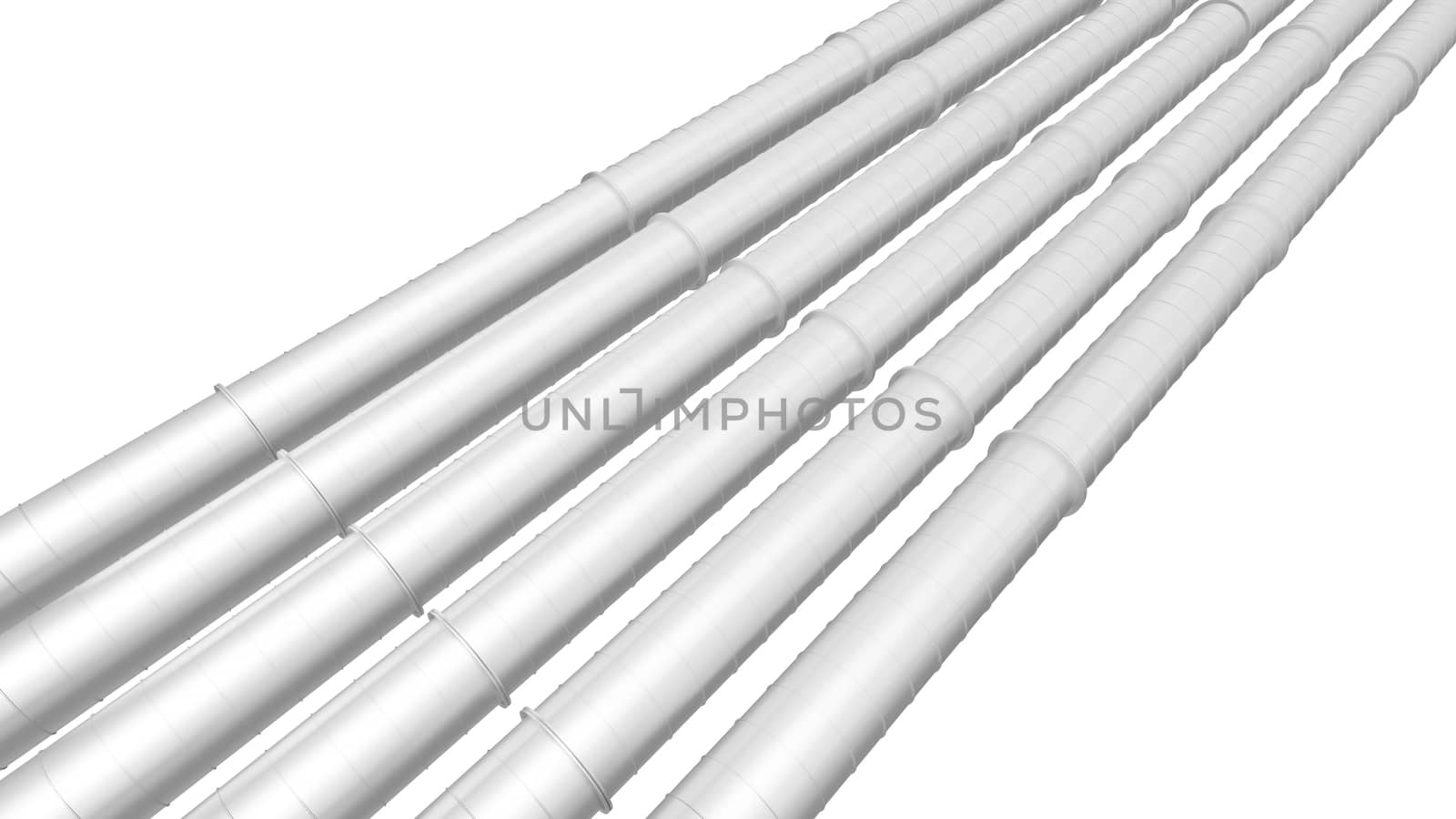 Row of white industrial pipelines isolated on white background by cherezoff