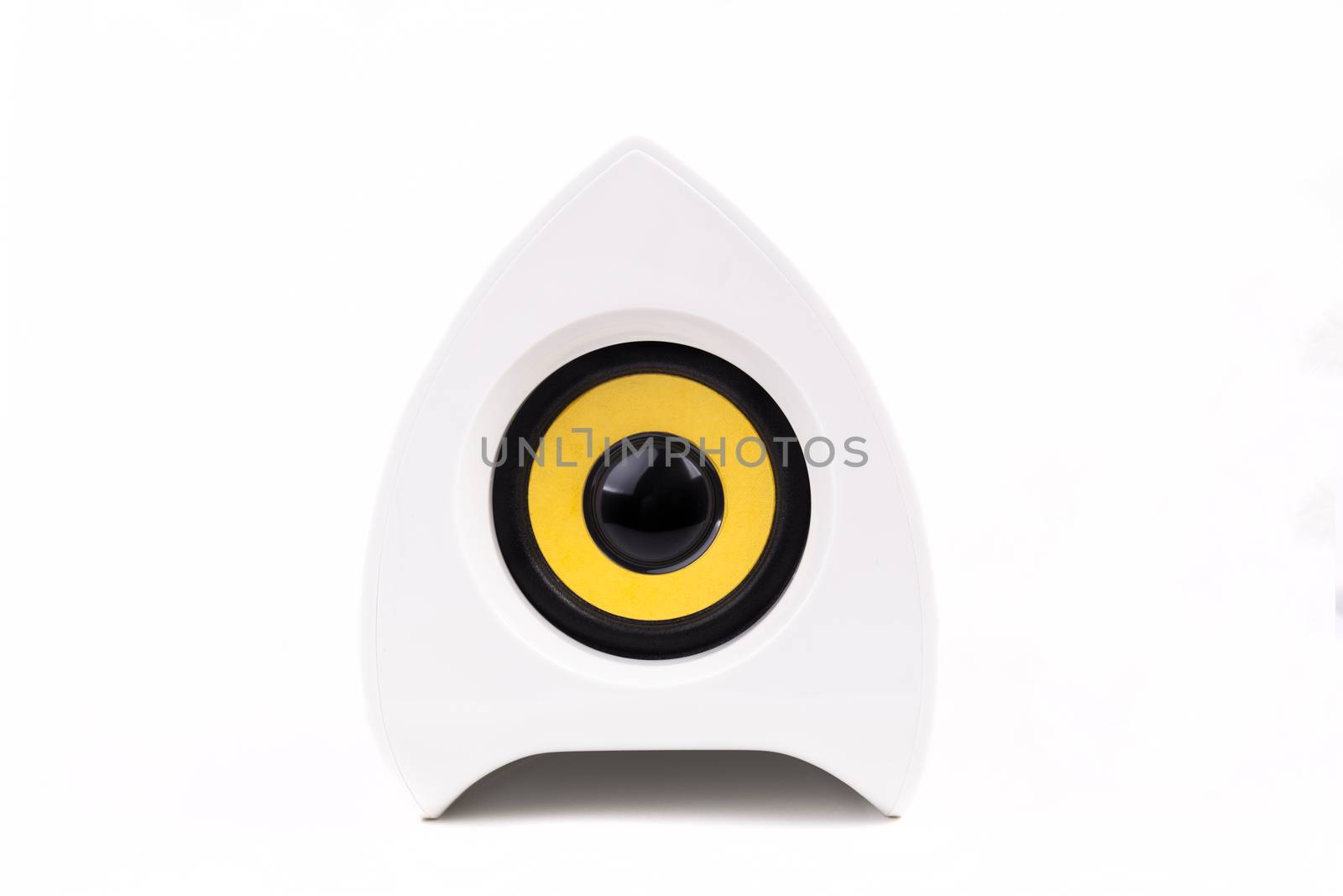 Single White speaker with black and yellow isolated on white background