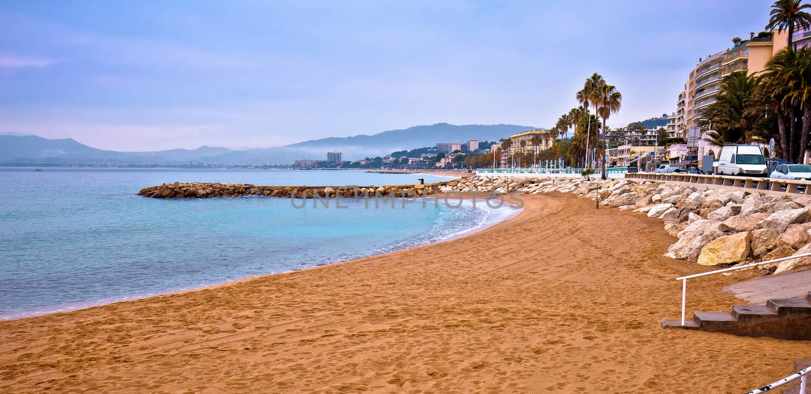 Cannes sand beach and palm waterfront panoramic view by xbrchx