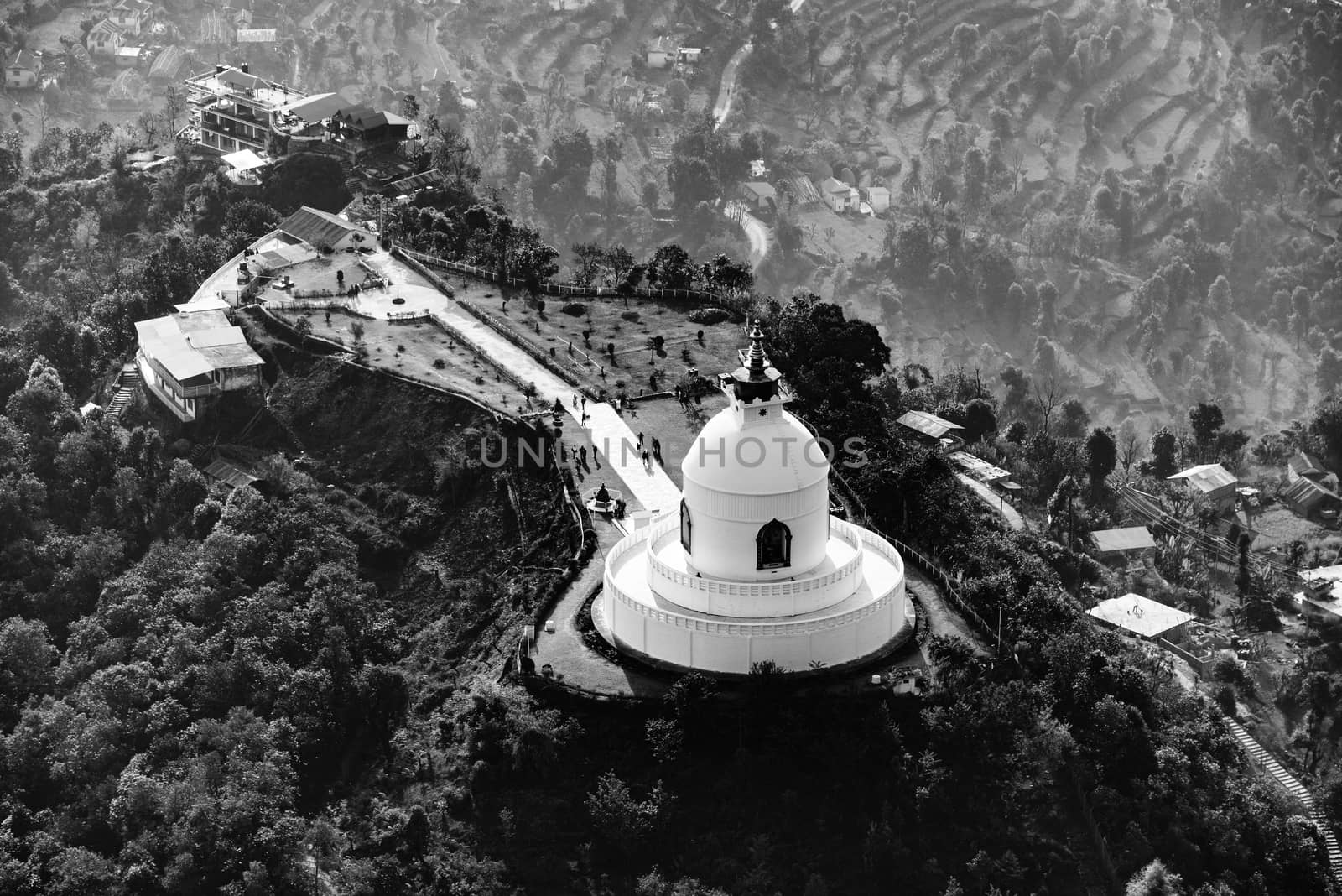 Aerial view of the World Peace Pagoda in Pokhara by dutourdumonde