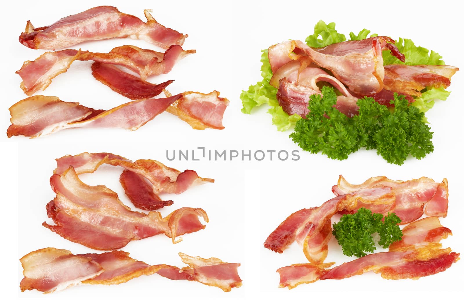 cooked slices of bacon isolated on white 