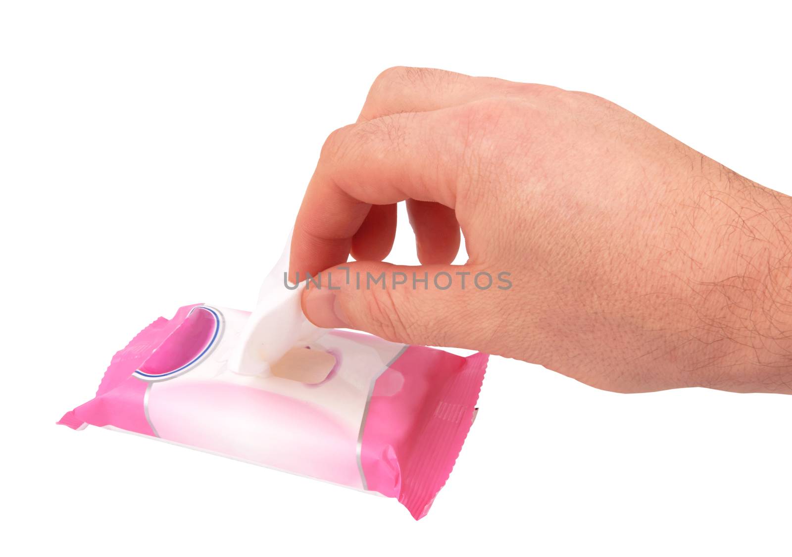 male hand pulling white facial tissue from a box 
