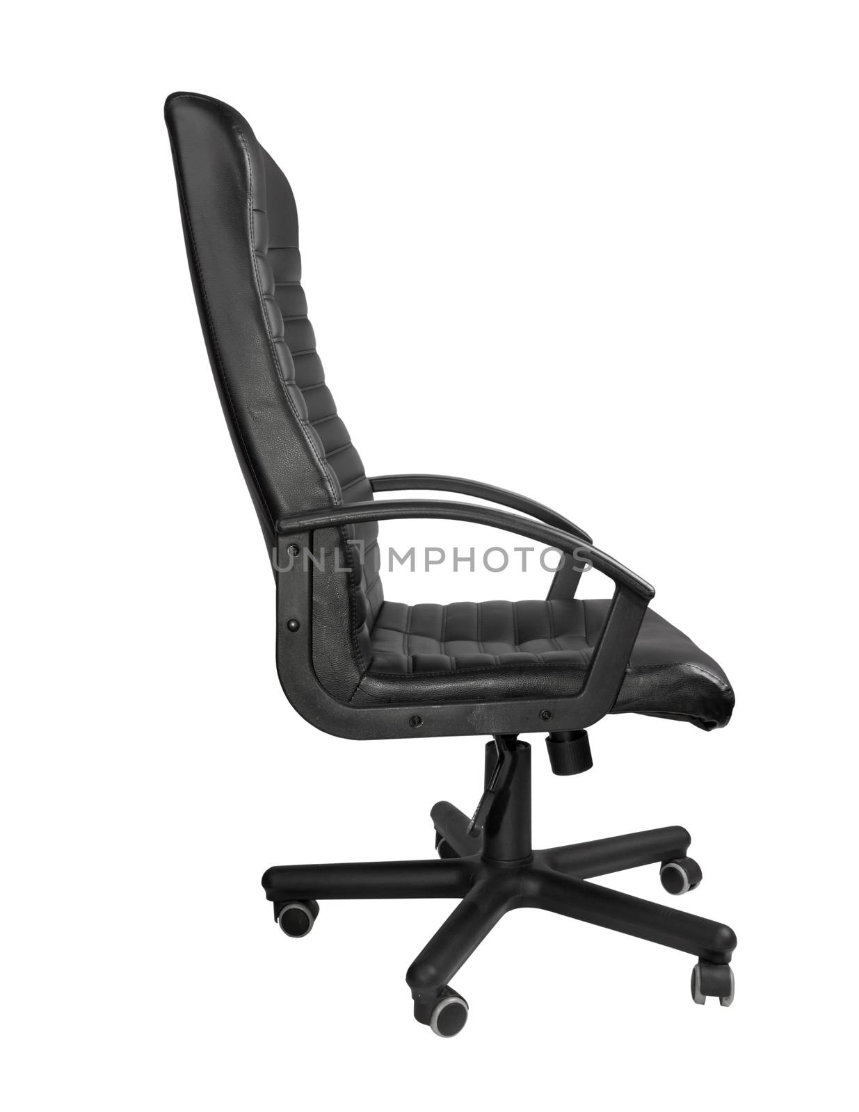 Black leather office chair on white background 