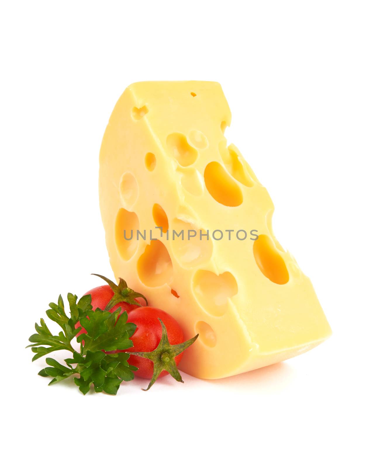 Piece of cheese isolated on white background
