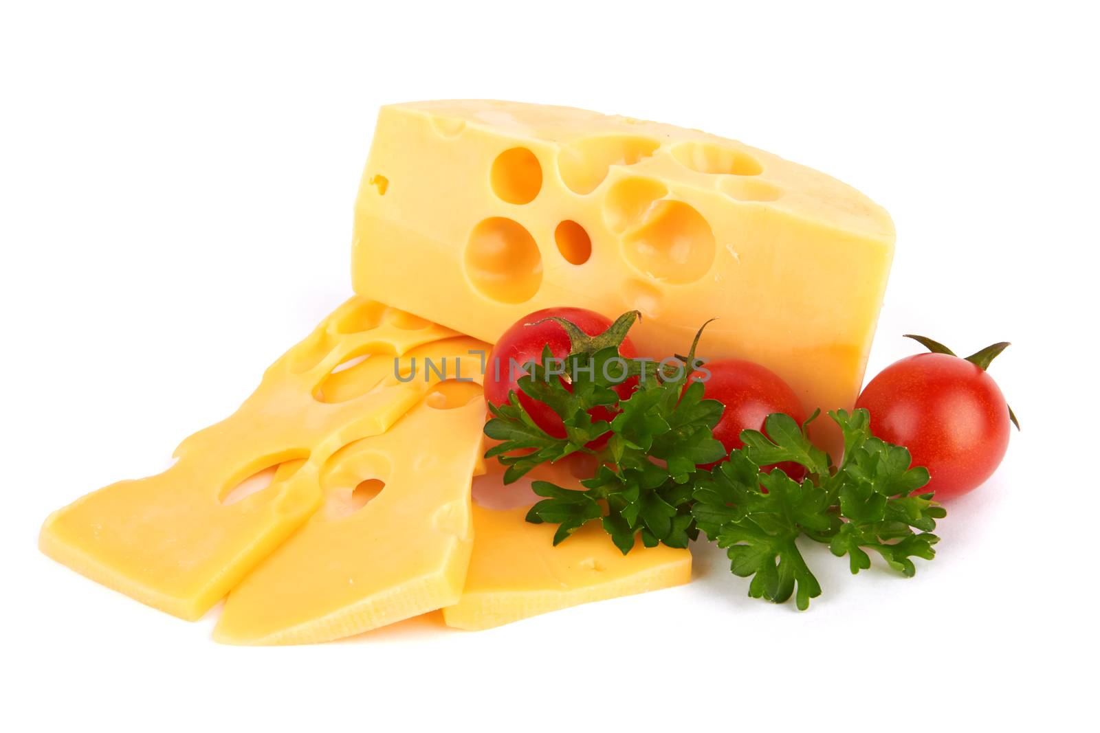 Piece of cheese isolated on white background 