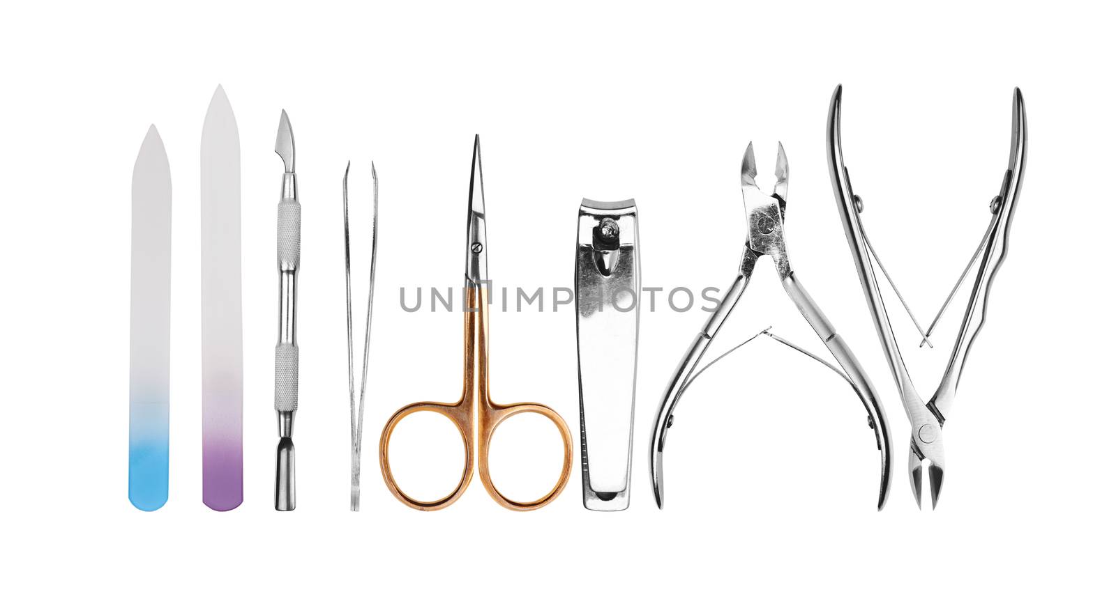 Tools of a manicure set on a white background 