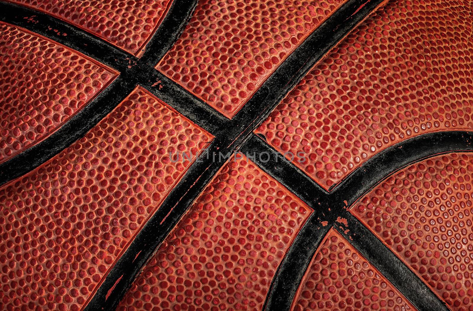 Abstract background is a part of old basketball ball. Side view.
