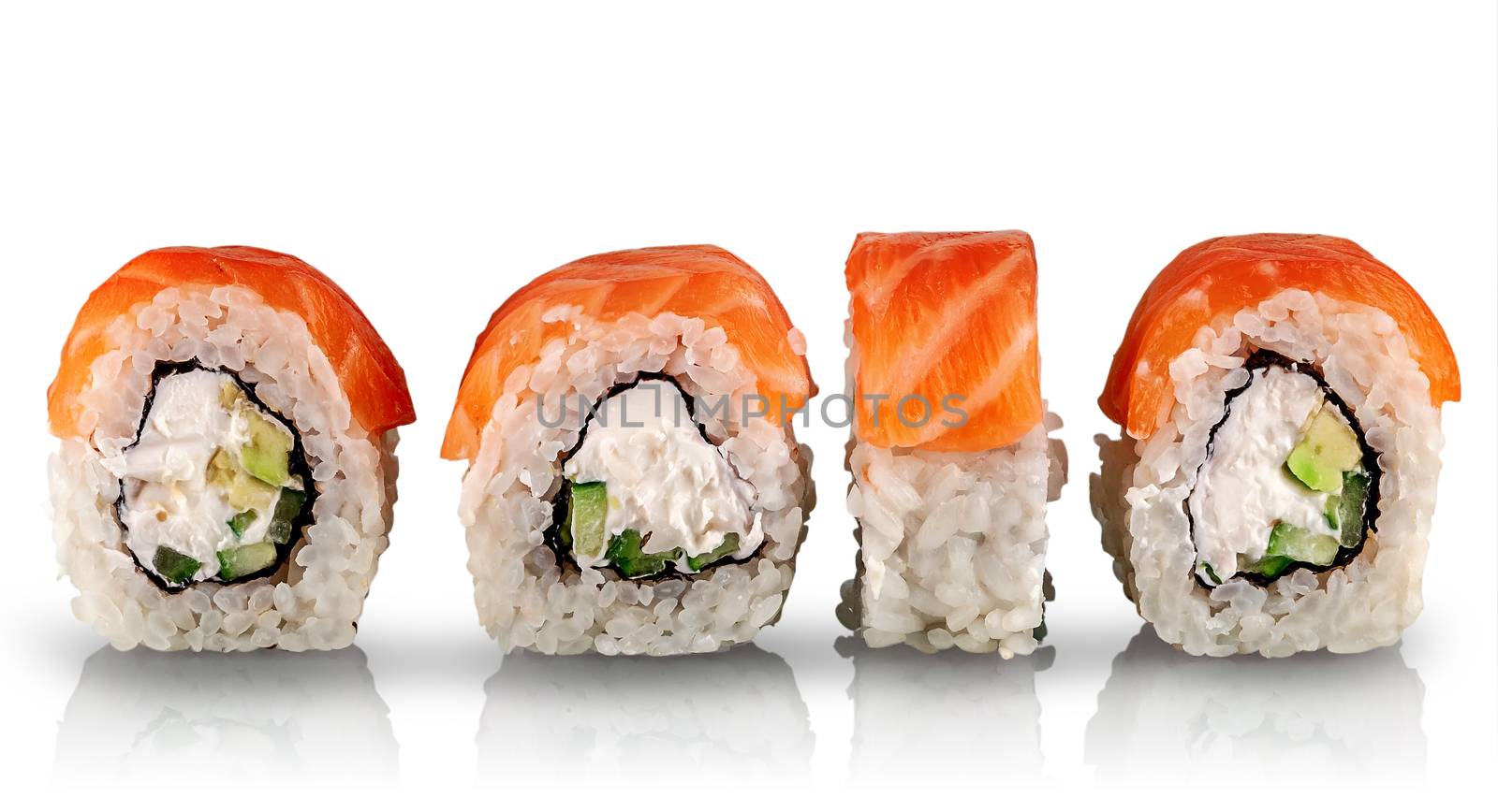 Sushi rolls Philadelphia in a row by Cipariss