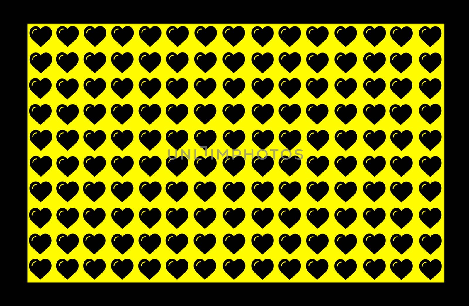 Black Heart Shape on Yellow Background with Black Border. Hearts Dot Design. Can be used for Illustration purpose, background, website, businesses, presentations, Product Promotions etc.