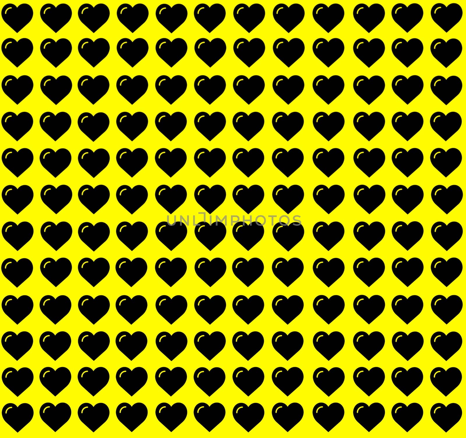 Black Heart Shape on Yellow Background. Hearts Dot Design. Can be used for Illustration purpose, background, website, businesses, presentations, Product Promotions etc.