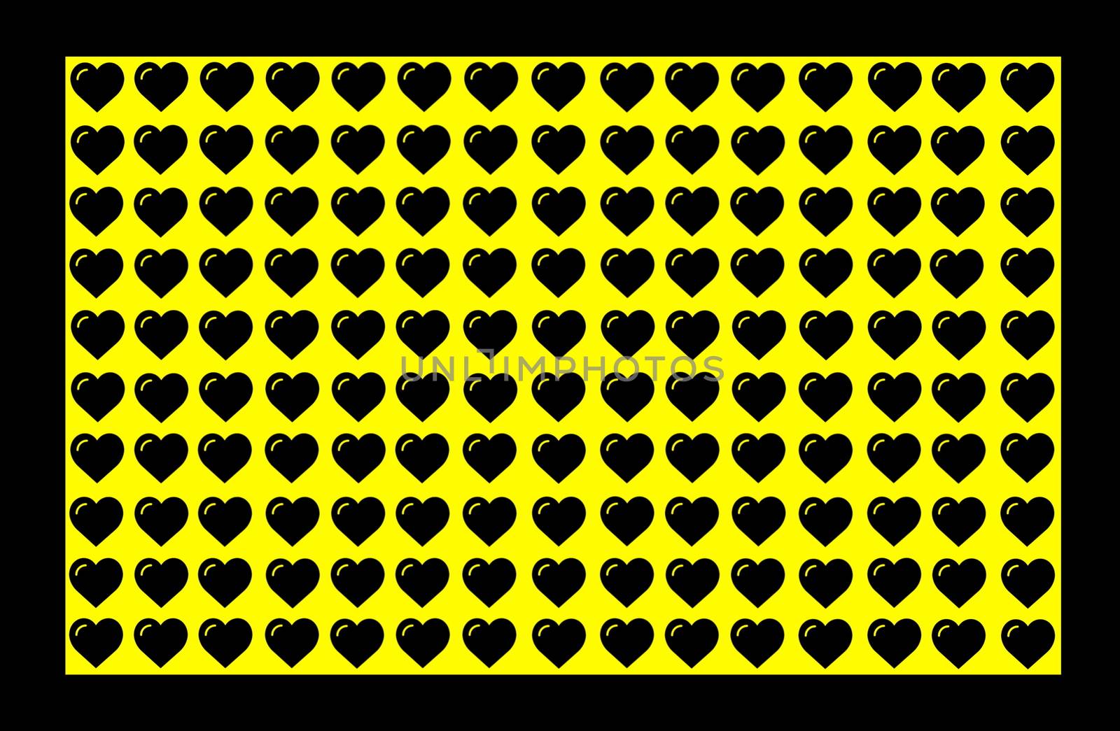 Black Heart Shape on Yellow Background with Black Border. Hearts Dot Design. Can be used for Illustration purpose, background, website, businesses, presentations, Product Promotions etc.