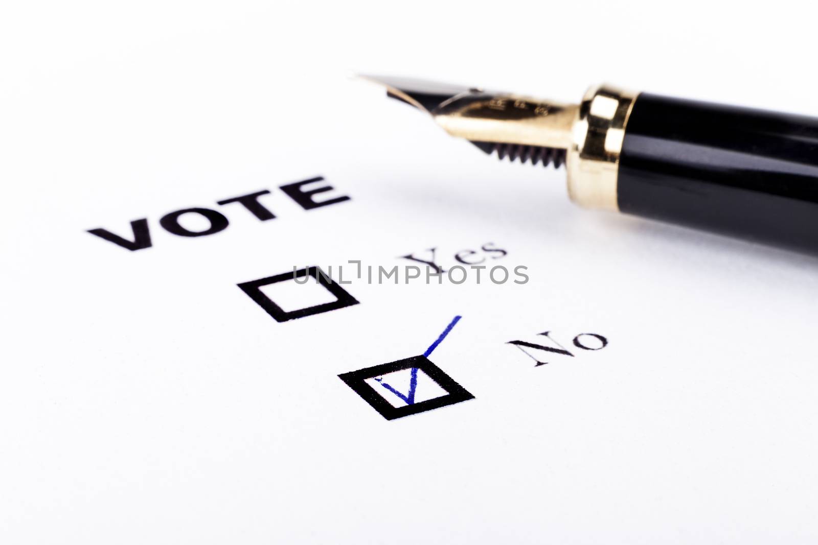 Voting yes or no checkbox with fountain pen no marked with V