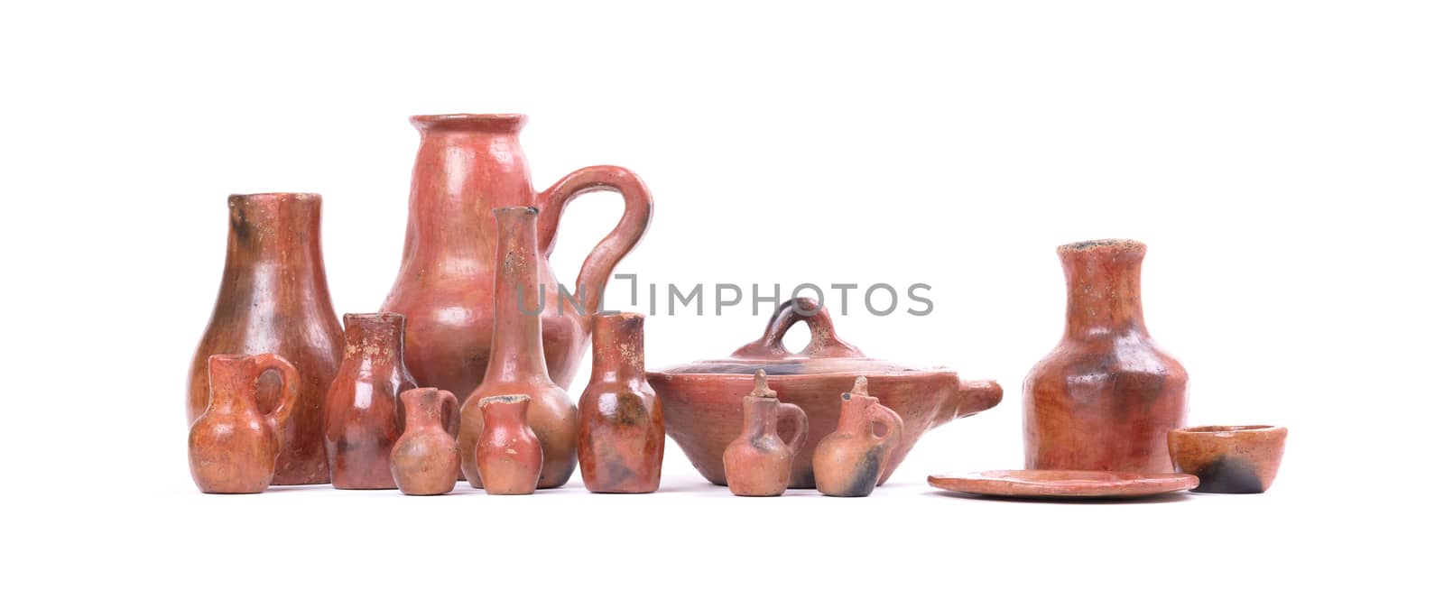Old ceramic collection, small, isolated on white background