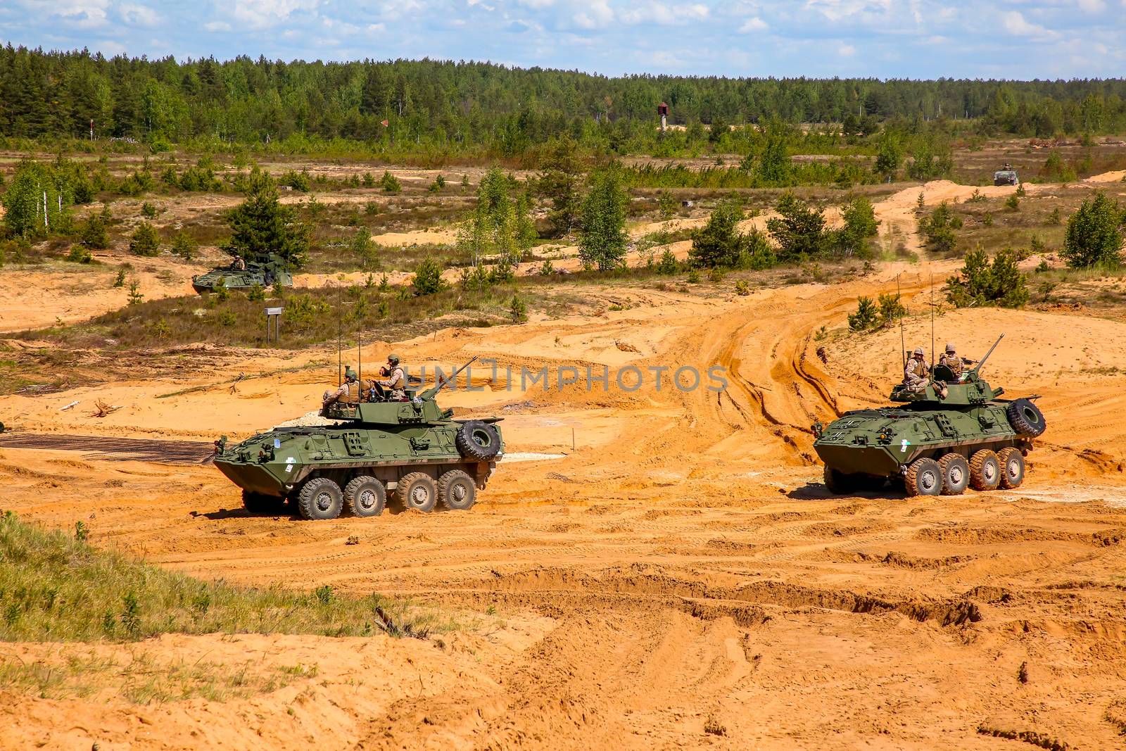 NATO military vehicles. International Military Training "Saber Strike 2017", Adazi, Latvia, from 3 to 15 June 2017. US Army Europe-led annual International military exercise Saber Strike Field Training Exercise in Latvia.