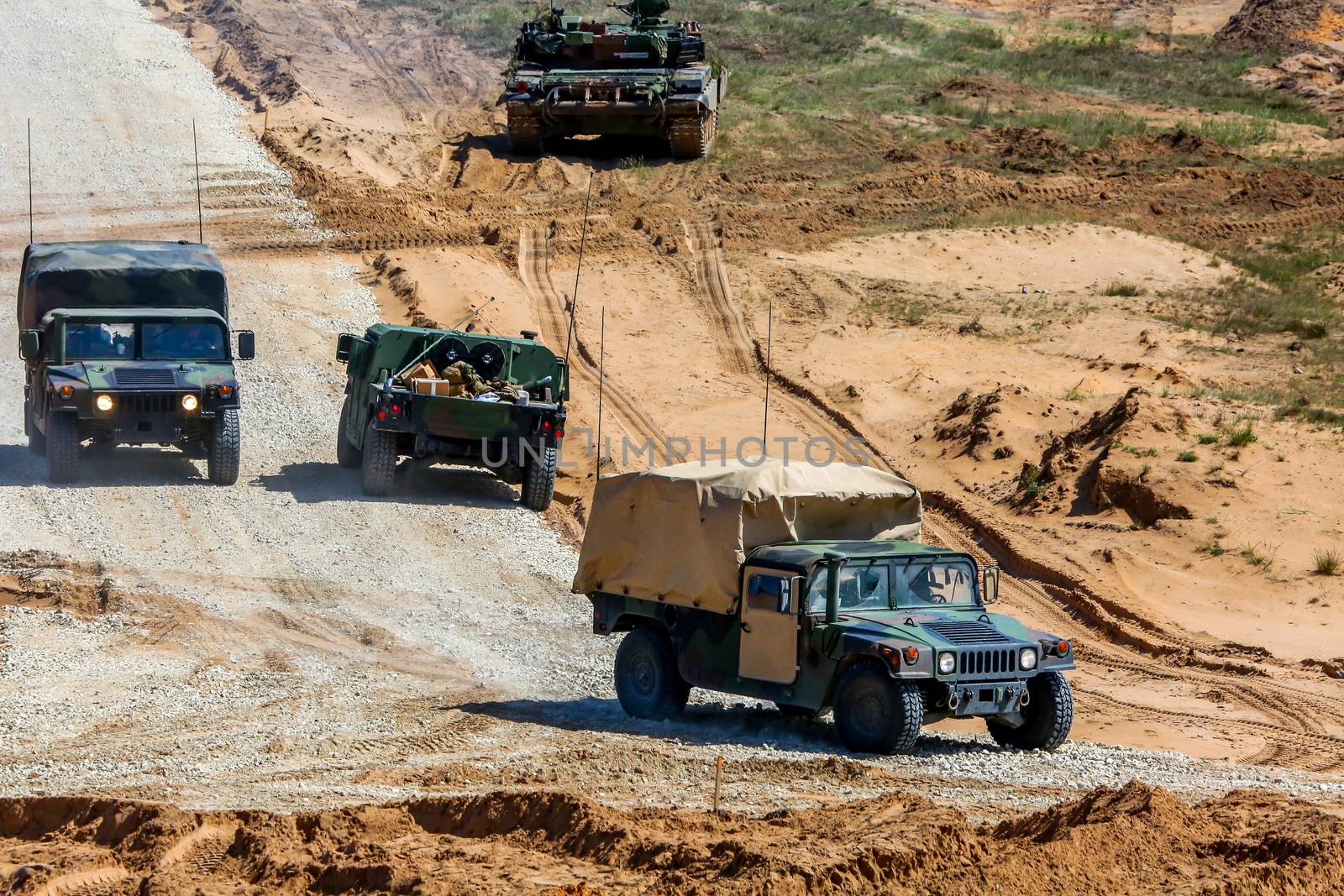 NATO military vehicles. International Military Training "Saber Strike 2017", Adazi, Latvia, from 3 to 15 June 2017. US Army Europe-led annual International military exercise Saber Strike Field Training Exercise in Latvia.