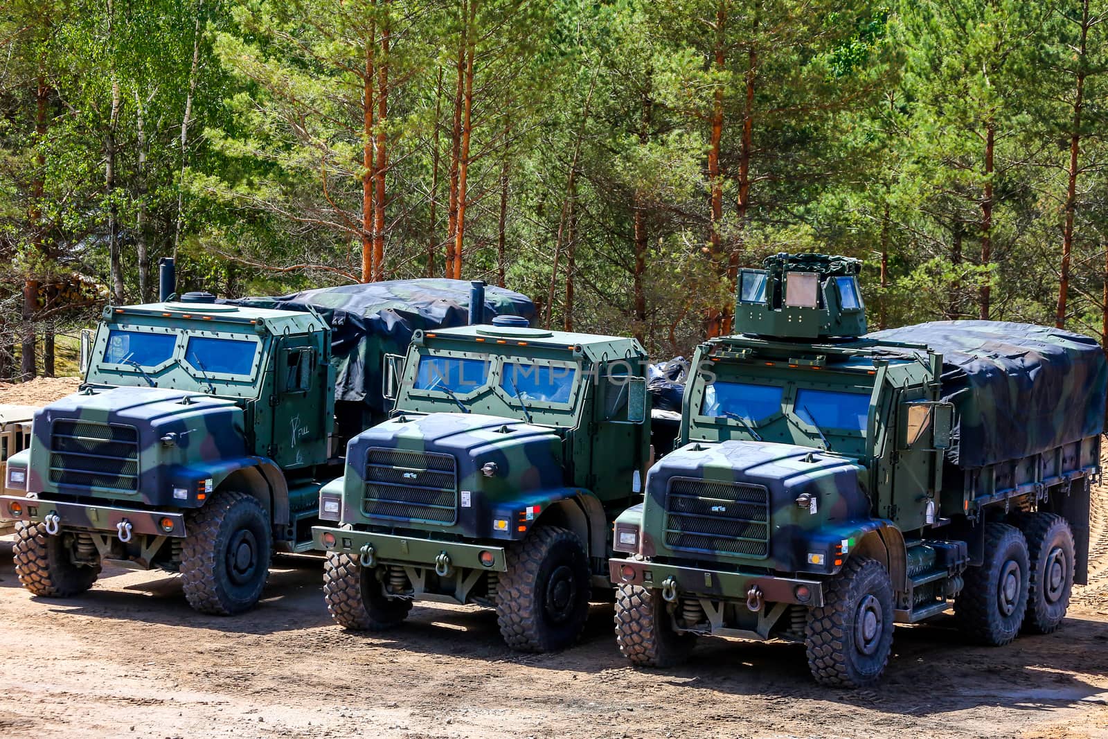 Military vehicles in Latvia. International Military Training "Saber Strike 2017", Adazi, Latvia, from 3 to 15 June 2017. US Army Europe-led annual International military exercise Saber Strike Field Training Exercise in Latvia.