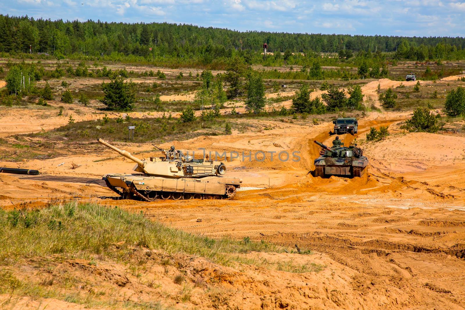 Tanks Abrams in Latvia. International Military Training "Saber Strike 2017", Adazi, Latvia, from 3 to 15 June 2017. US Army Europe-led annual International military exercise Saber Strike Field Training Exercise in Latvia.