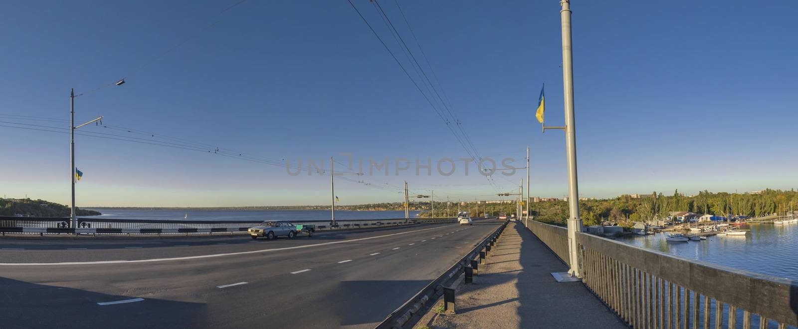 Nikolaev, Ukraine - 10.06.2018.   Ingulsky Bridge in Nikolaev, in a sunny summer day