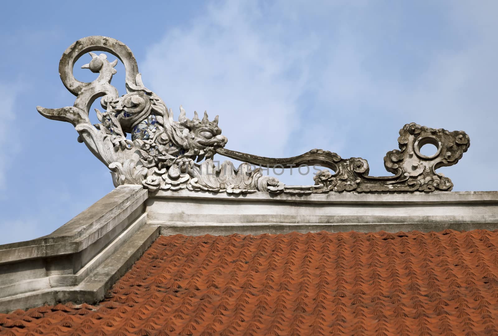 Ceramic decoration on a temple roof in Vietnam